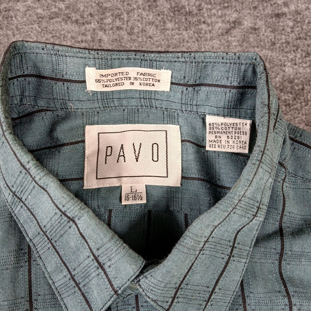 Pavo Button Down Mens L Teal Striped Textured Long Sleeve Korean EUC